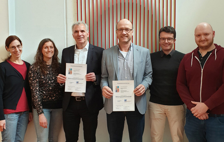 v. l. n. r.: Stefanie Frommherz (Jugendberatung Freiburg e.V.), Florine Harnack (Jugendberatung Freiburg e.V.), Christian Sura (Geschäftsführer halstrup-walcher GmbH), Thomas Hartwich (Schulleiter Vigeliusschule II), Thomas Hoch (Abteilungsleitung Qualitätswesen halstrup-walcher GmbH), Alexander Rausch (Ausbildungsbegleiter gewerblich-technische Berufe halstrup-walcher GmbH)